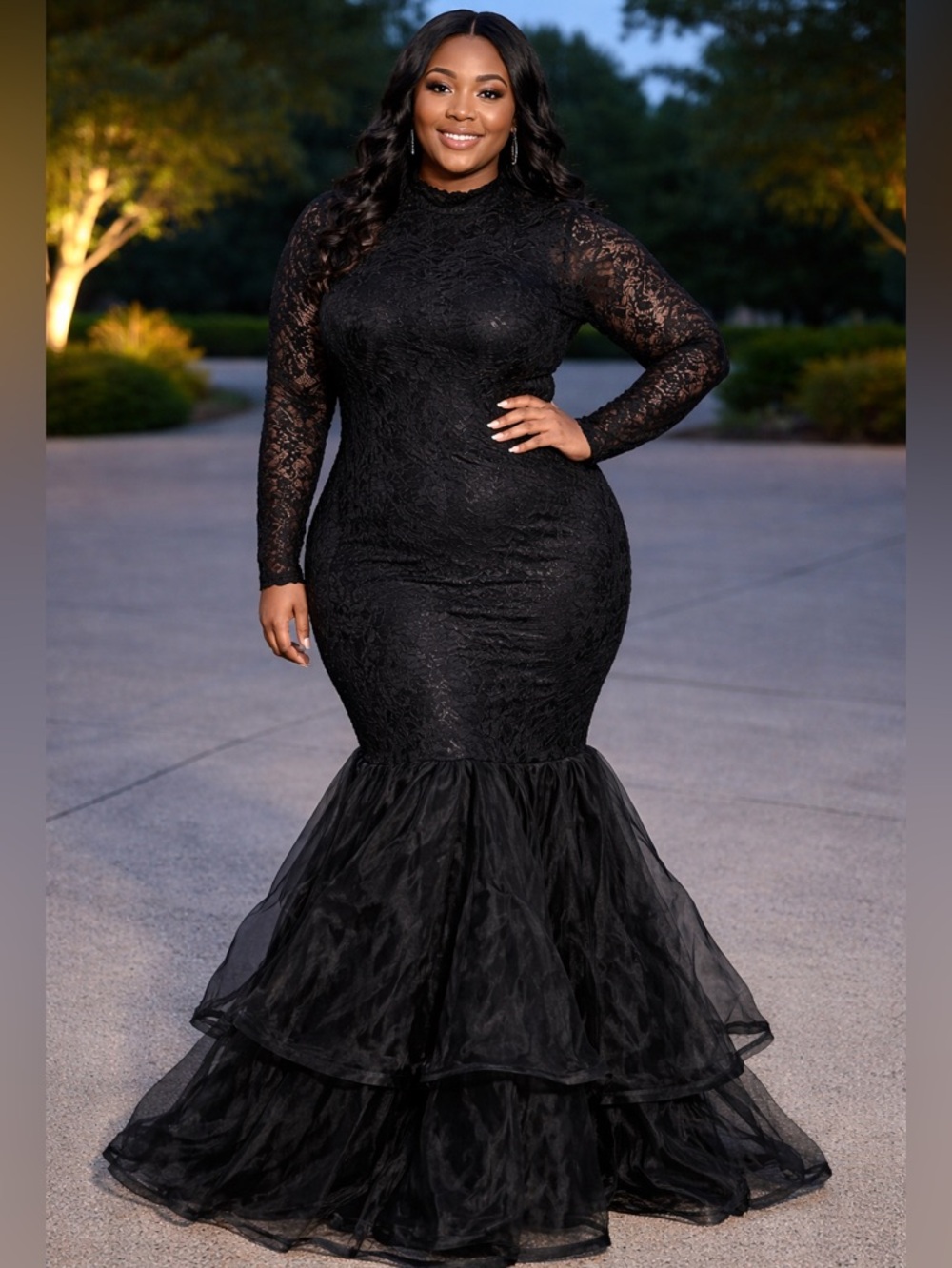 Elegant Black Lace Mermaid Gown - Plus Size